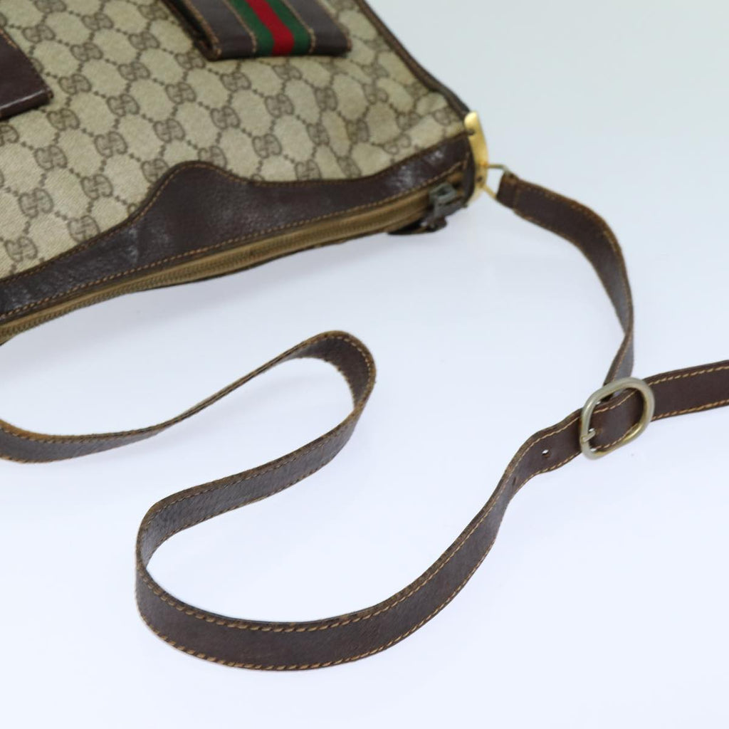 GUCCI GG Supreme Web Sherry Line Shoulder Bag PVC Beige Red 82910