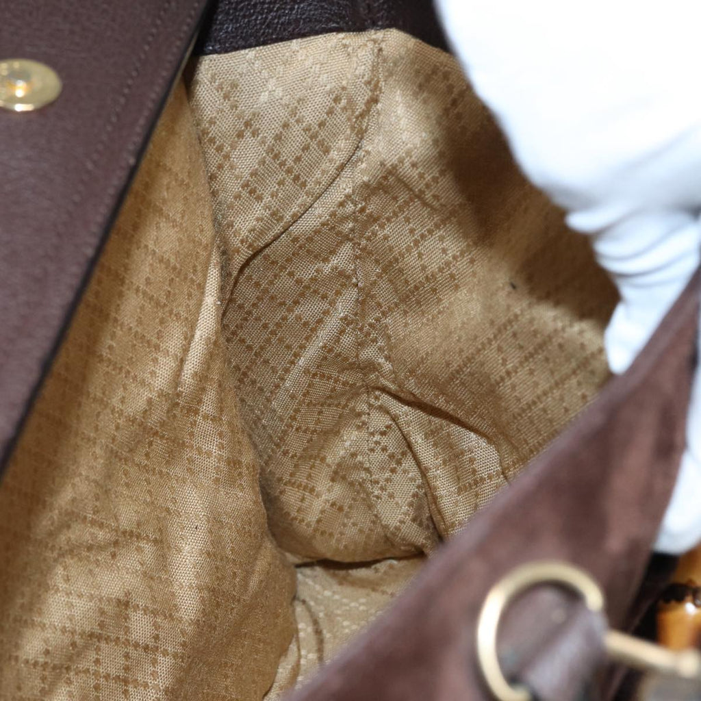 GUCCI Bamboo Hand Bag Suede 2way Brown 002 2855 0322 0 82942