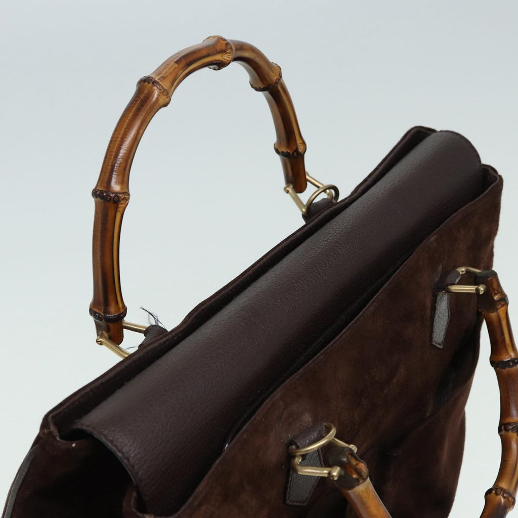 GUCCI Bamboo Hand Bag Suede 2way Brown 002 2855 0322 0 82942