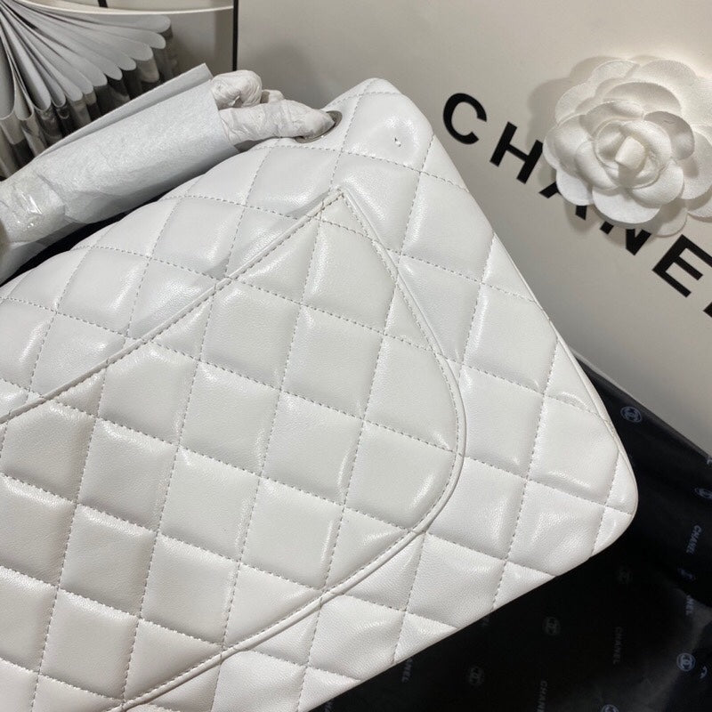 CHLLarge Classic Handbag Silver Hardware White For Women, Women’s Handbags, Shoulder Bags 11.8in/30cm