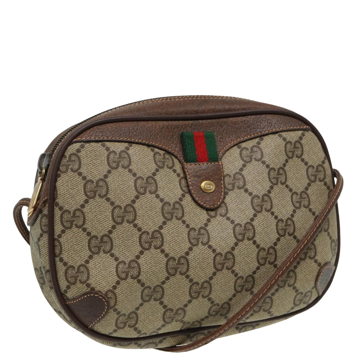 GUCCI GG Canvas Web Sherry Line Shoulder Bag PVC Leather Beige 83133