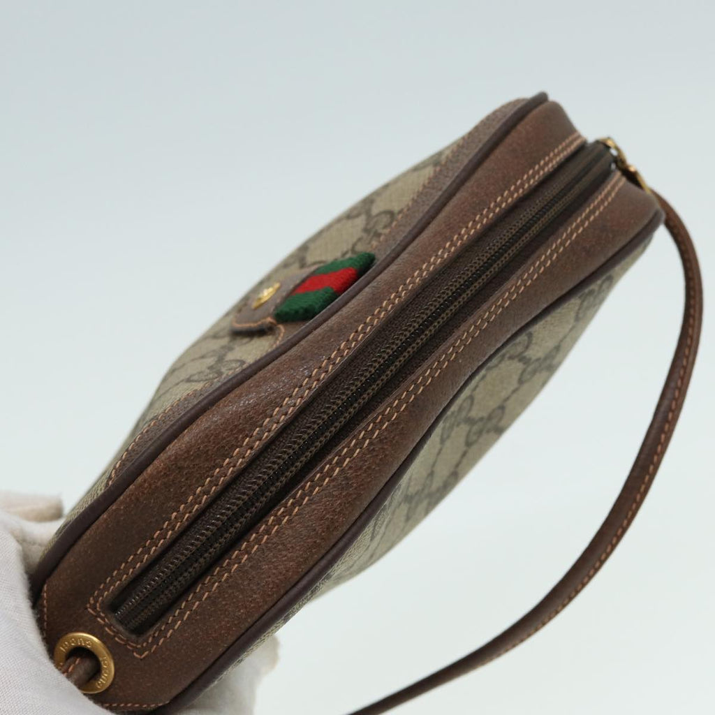 GUCCI GG Canvas Web Sherry Line Shoulder Bag PVC Leather Beige 83133