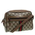 GUCCI GG Canvas Web Sherry Line Shoulder Bag PVC Leather Beige 83134