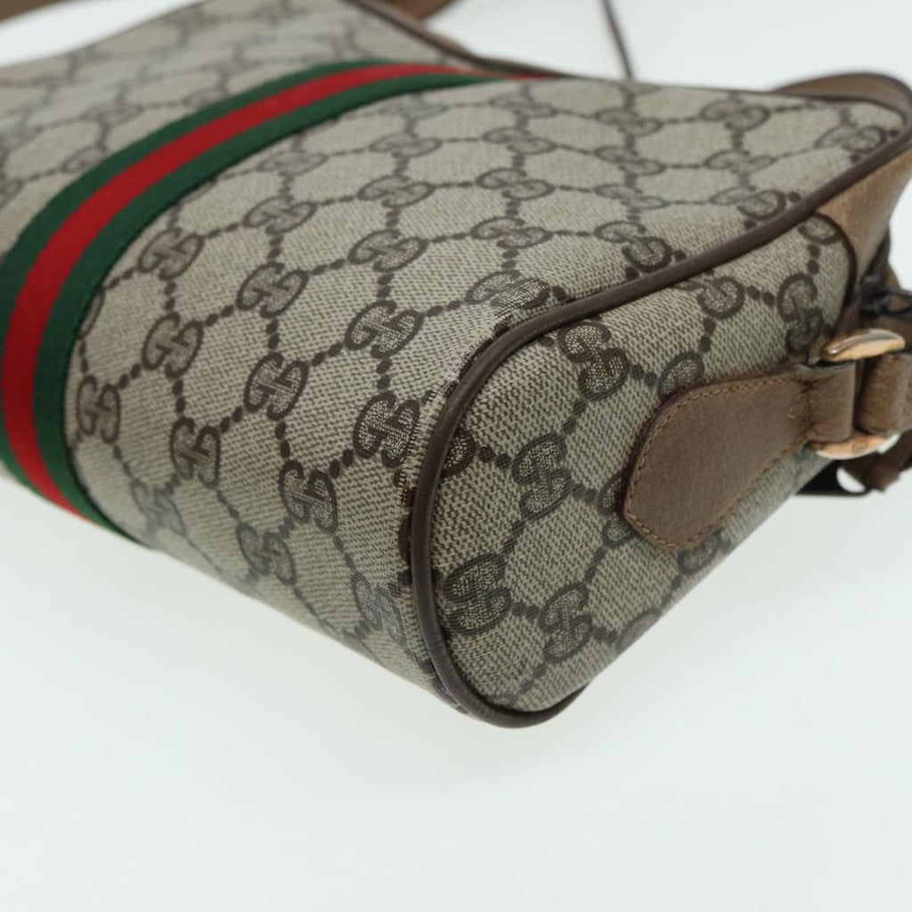 GUCCI GG Canvas Web Sherry Line Shoulder Bag PVC Leather Beige 83134