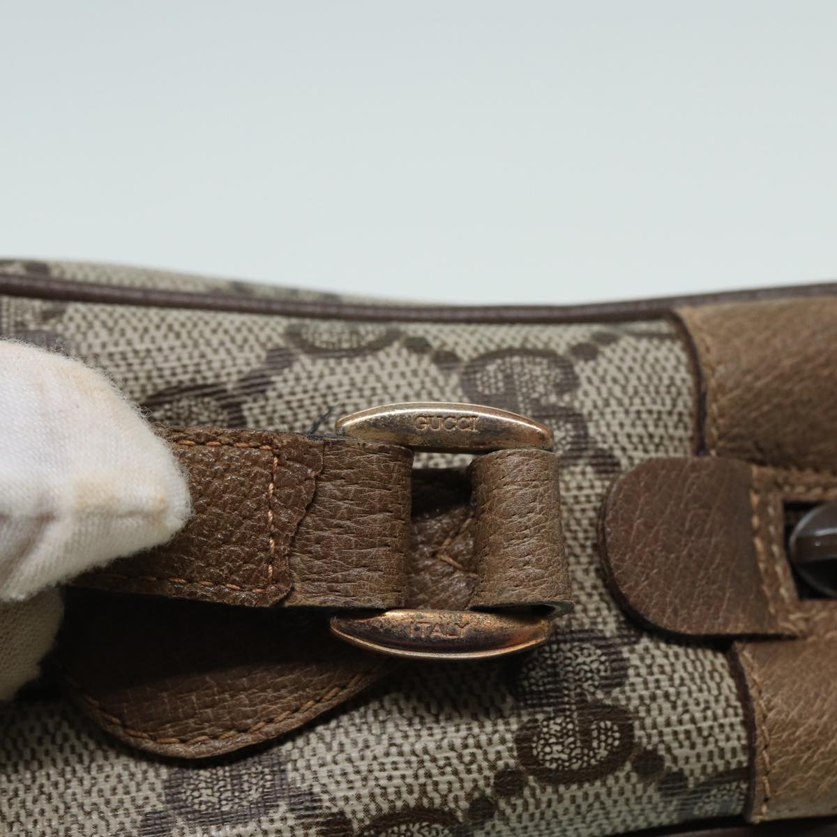 GUCCI GG Canvas Web Sherry Line Shoulder Bag PVC Leather Beige 83134