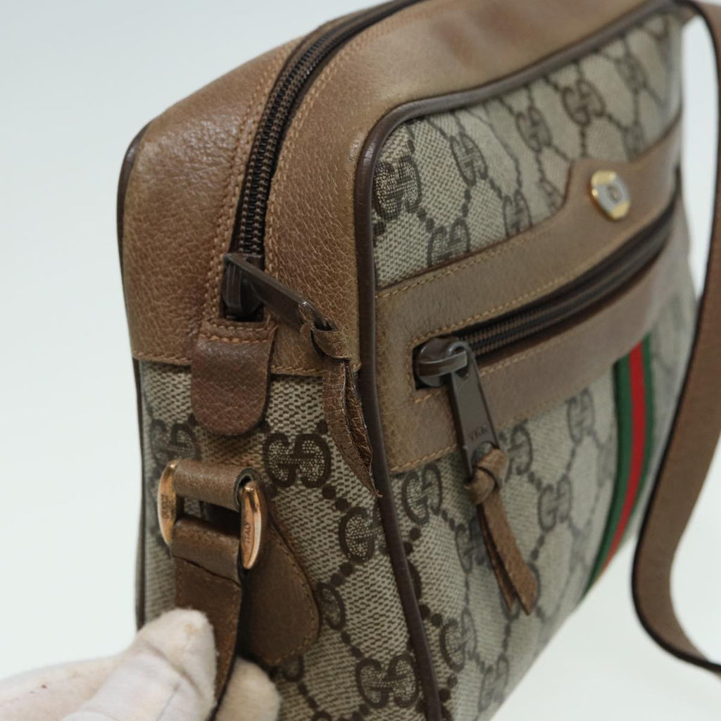 GUCCI GG Canvas Web Sherry Line Shoulder Bag PVC Leather Beige 83134