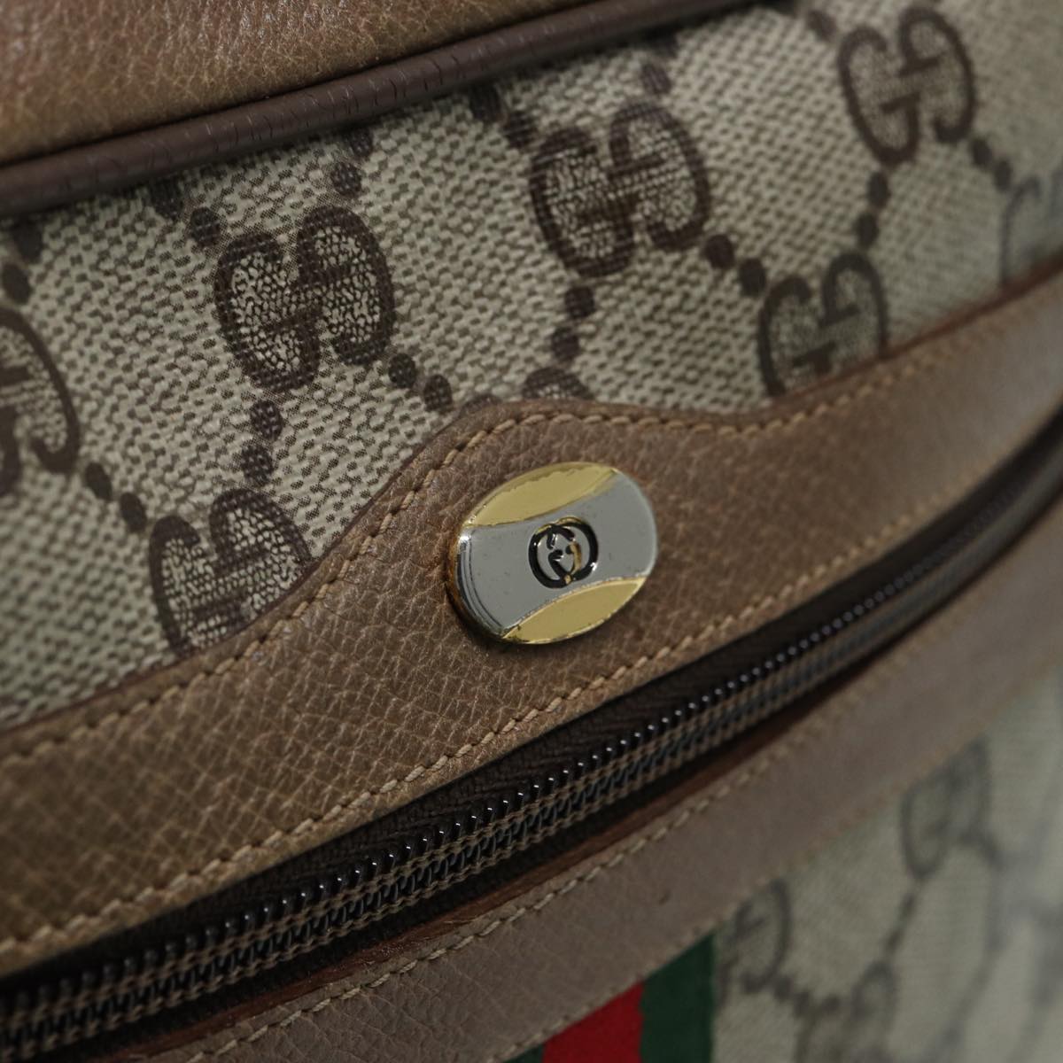 GUCCI GG Canvas Web Sherry Line Shoulder Bag PVC Leather Beige 83134