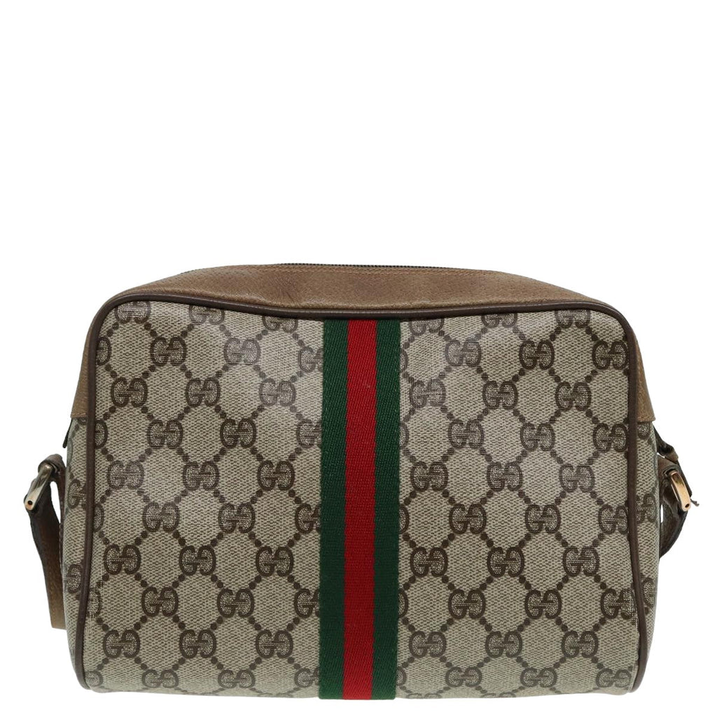GUCCI GG Canvas Web Sherry Line Shoulder Bag PVC Leather Beige 83134