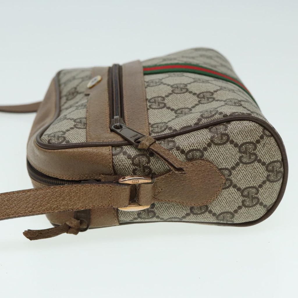 GUCCI GG Canvas Web Sherry Line Shoulder Bag PVC Leather Beige 83134