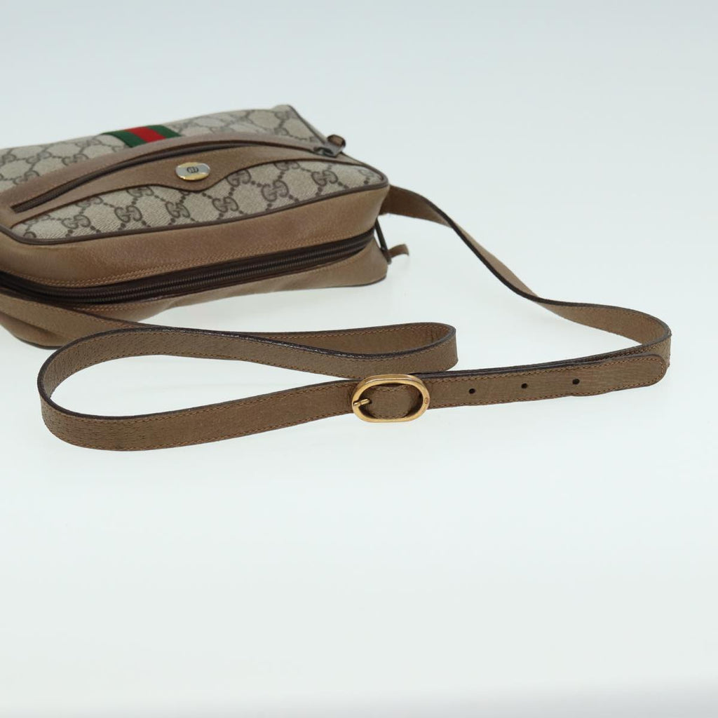 GUCCI GG Canvas Web Sherry Line Shoulder Bag PVC Leather Beige 83134