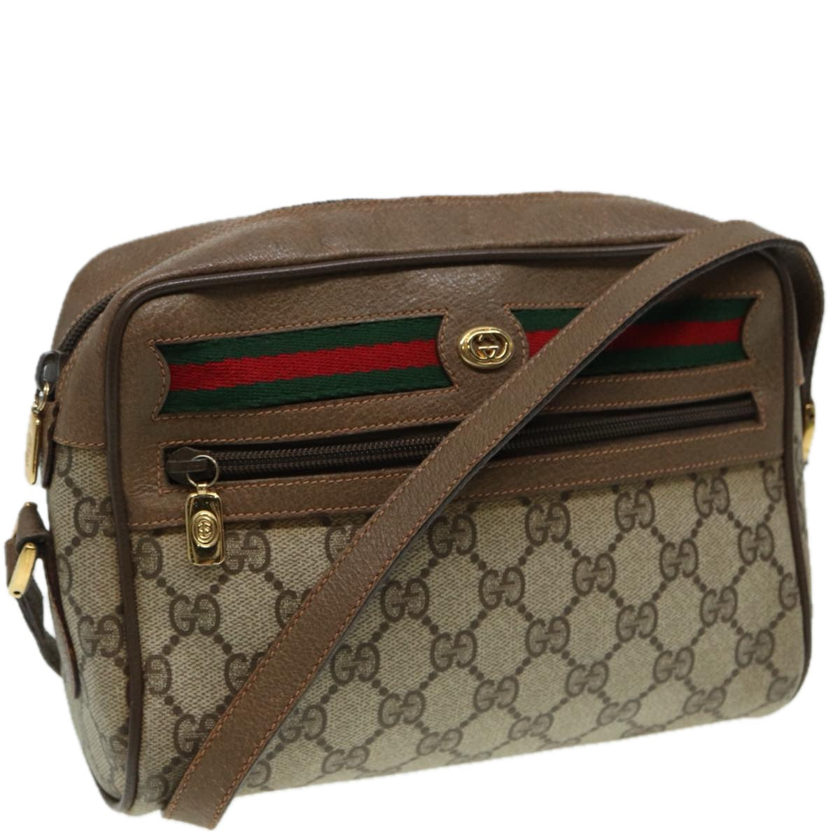 GUCCI GG Canvas Web Sherry Line Shoulder Bag PVC Leather Beige 83135
