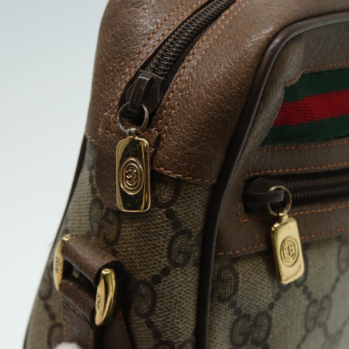GUCCI GG Canvas Web Sherry Line Shoulder Bag PVC Leather Beige 83135