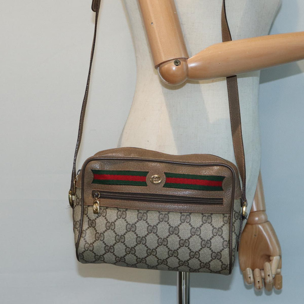 GUCCI GG Canvas Web Sherry Line Shoulder Bag PVC Leather Beige 83135