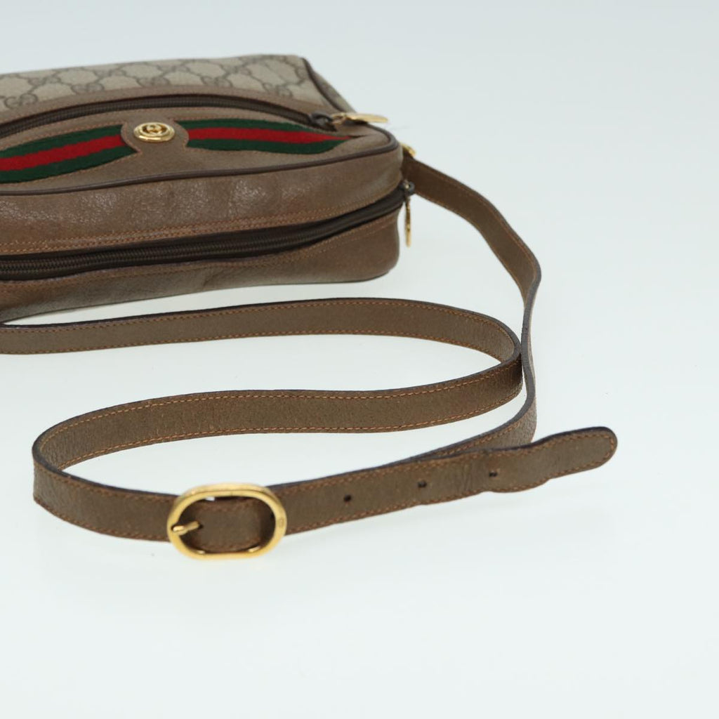 GUCCI GG Canvas Web Sherry Line Shoulder Bag PVC Leather Beige 83135