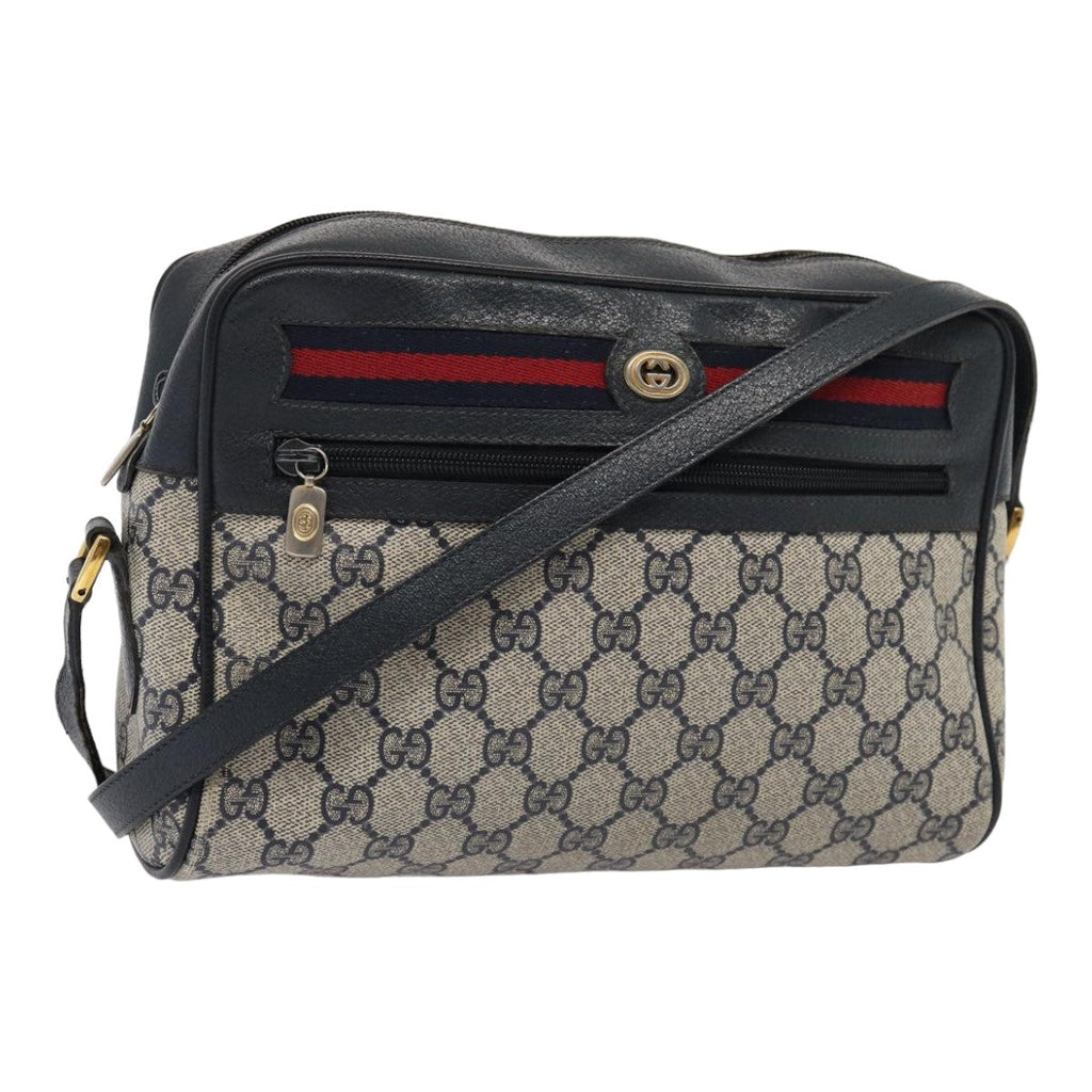 GUCCI GG Supreme Sherry Line Shoulder Bag PVC Leather Navy 56 02 088 83136