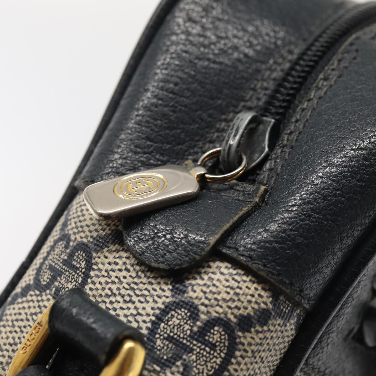GUCCI GG Supreme Sherry Line Shoulder Bag PVC Leather Navy 56 02 088 83136