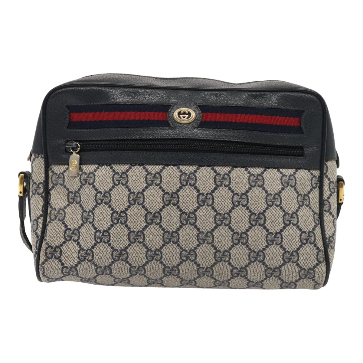 GUCCI GG Supreme Sherry Line Shoulder Bag PVC Leather Navy 56 02 088 83136