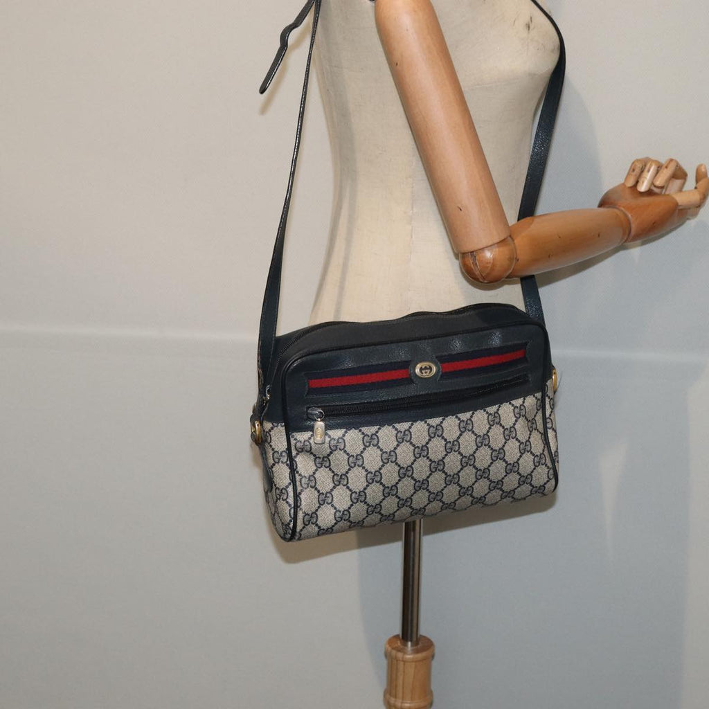 GUCCI GG Supreme Sherry Line Shoulder Bag PVC Leather Navy 56 02 088 83136