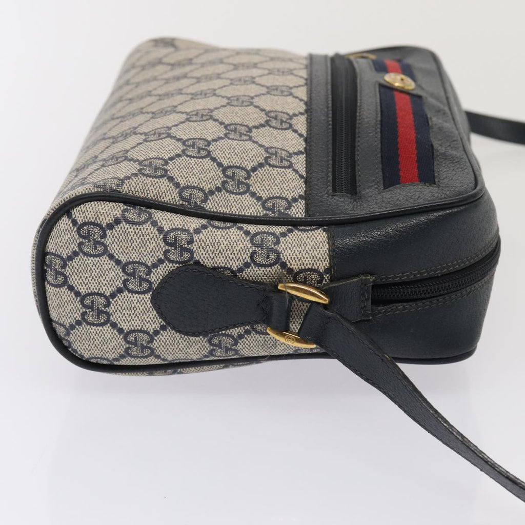 GUCCI GG Supreme Sherry Line Shoulder Bag PVC Leather Navy 56 02 088 83136