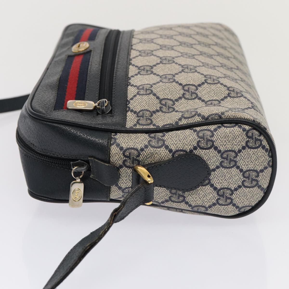 GUCCI GG Supreme Sherry Line Shoulder Bag PVC Leather Navy 56 02 088 83136
