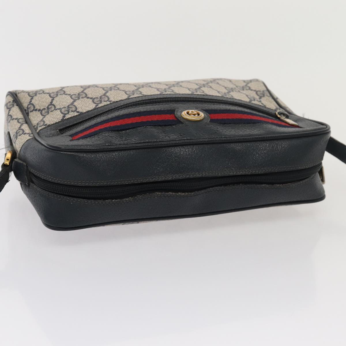 GUCCI GG Supreme Sherry Line Shoulder Bag PVC Leather Navy 56 02 088 83136