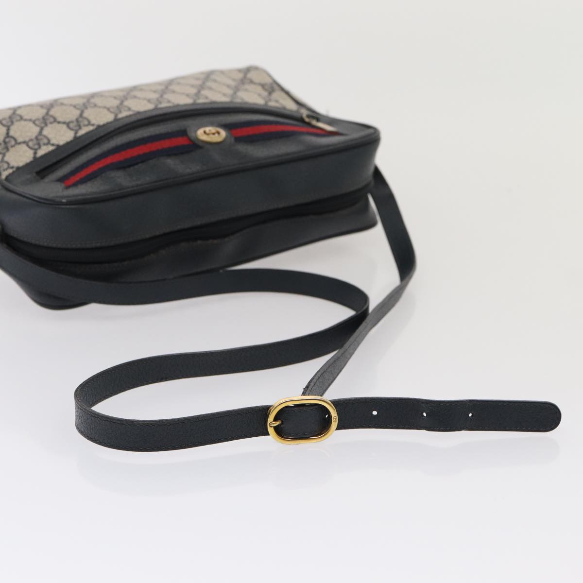 GUCCI GG Supreme Sherry Line Shoulder Bag PVC Leather Navy 56 02 088 83136