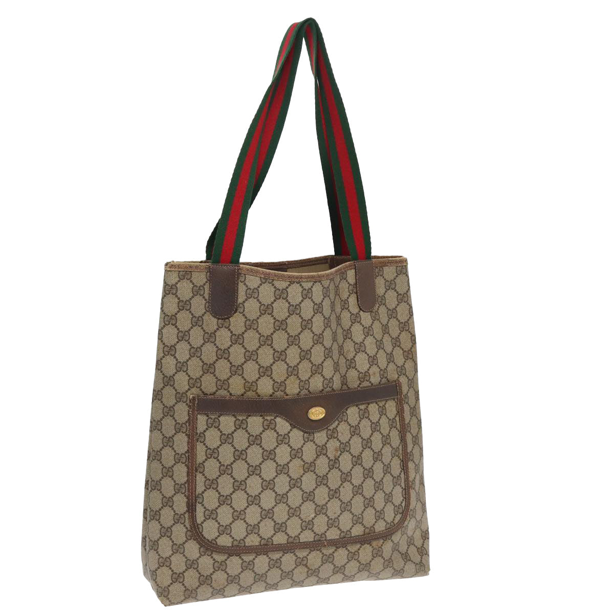 GUCCI GG Supreme Web Sherry Line Tote Bag PVC Leather Beige 39 02 003 83145