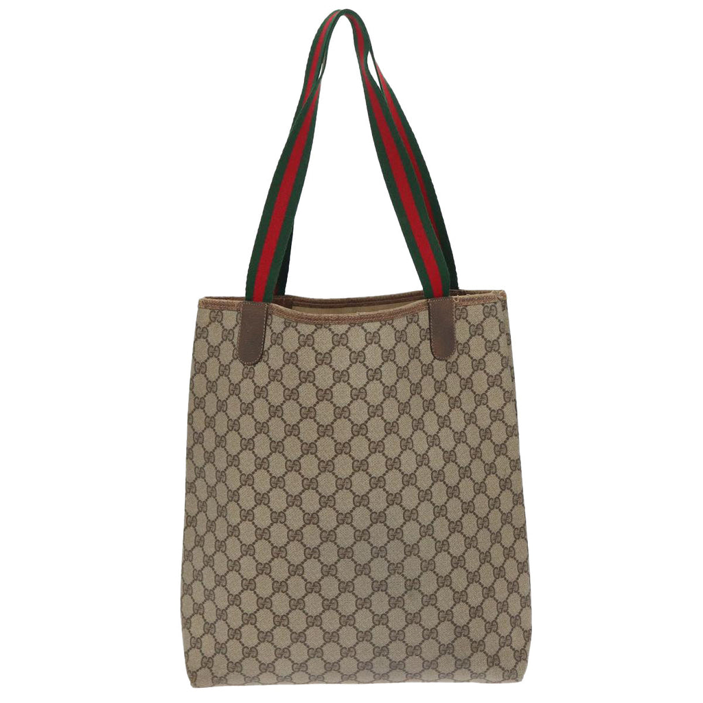 GUCCI GG Supreme Web Sherry Line Tote Bag PVC Leather Beige 39 02 003 83145