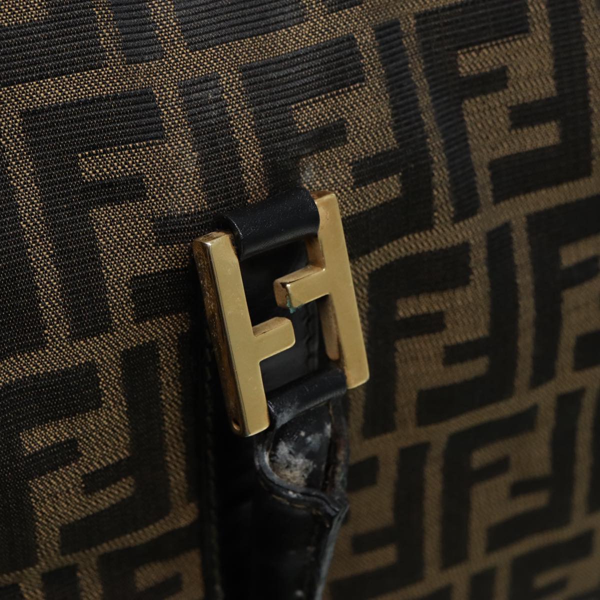 FENDI Zucca Canvas Boston Bag Brown Black 83151