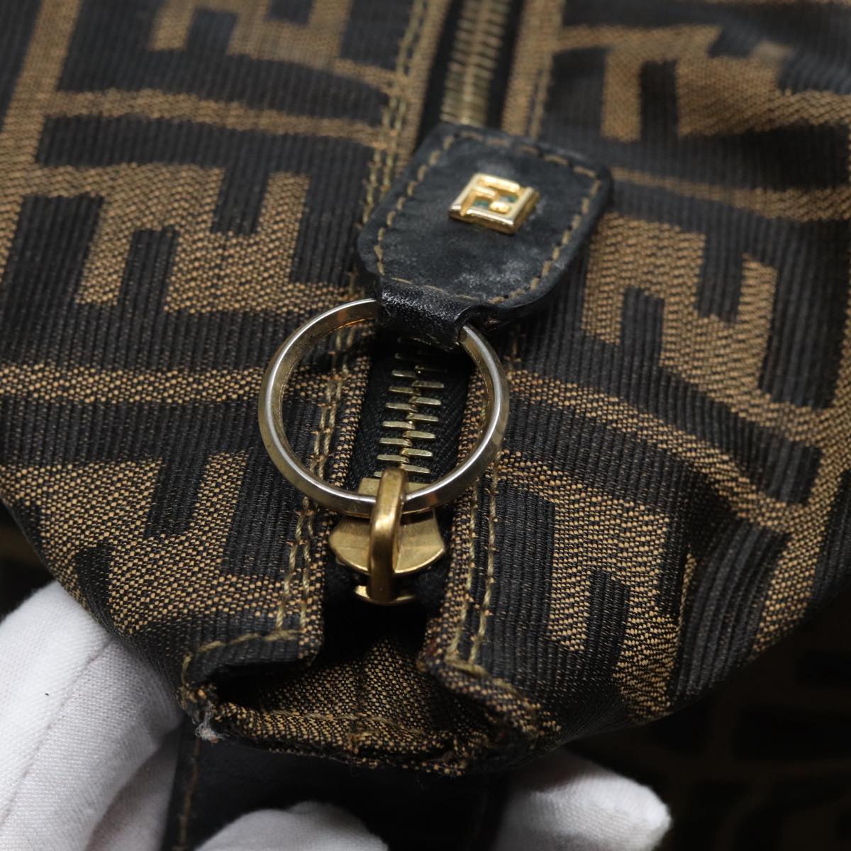 FENDI Zucca Canvas Boston Bag Brown Black 83151