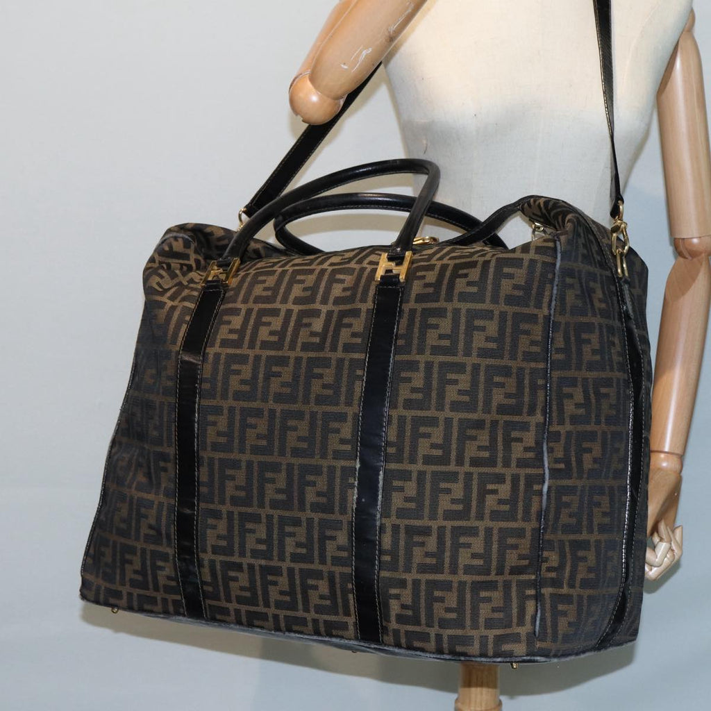 FENDI Zucca Canvas Boston Bag Brown Black 83151