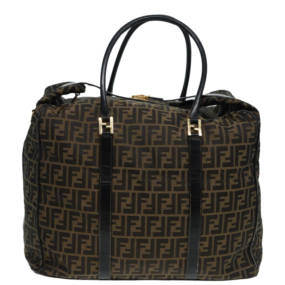 FENDI Zucca Canvas Boston Bag Brown Black 83151
