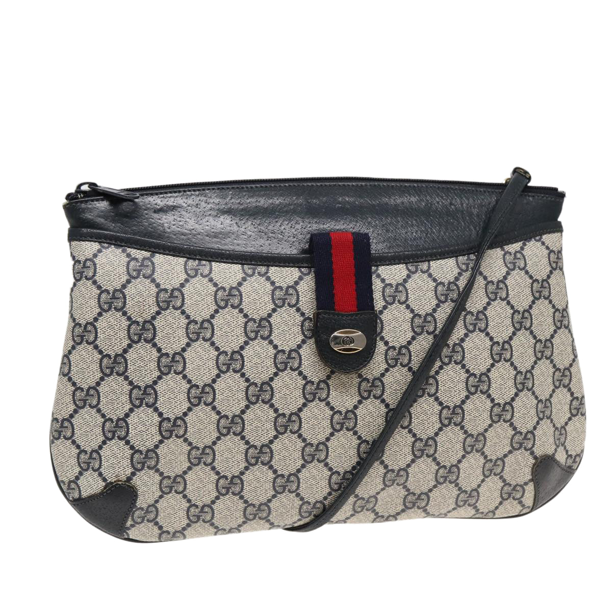 GUCCI GG Supreme Sherry Line Shoulder Bag PVC Navy Red 904 02 026 83193