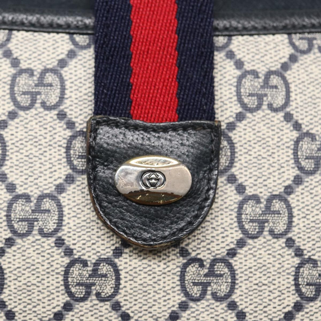 GUCCI GG Supreme Sherry Line Shoulder Bag PVC Navy Red 904 02 026 83193