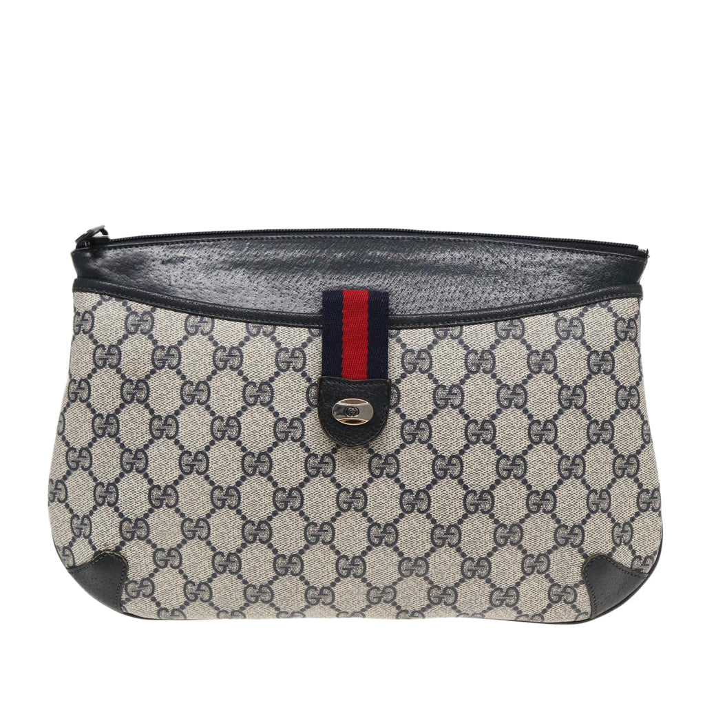 GUCCI GG Supreme Sherry Line Shoulder Bag PVC Navy Red 904 02 026 83193