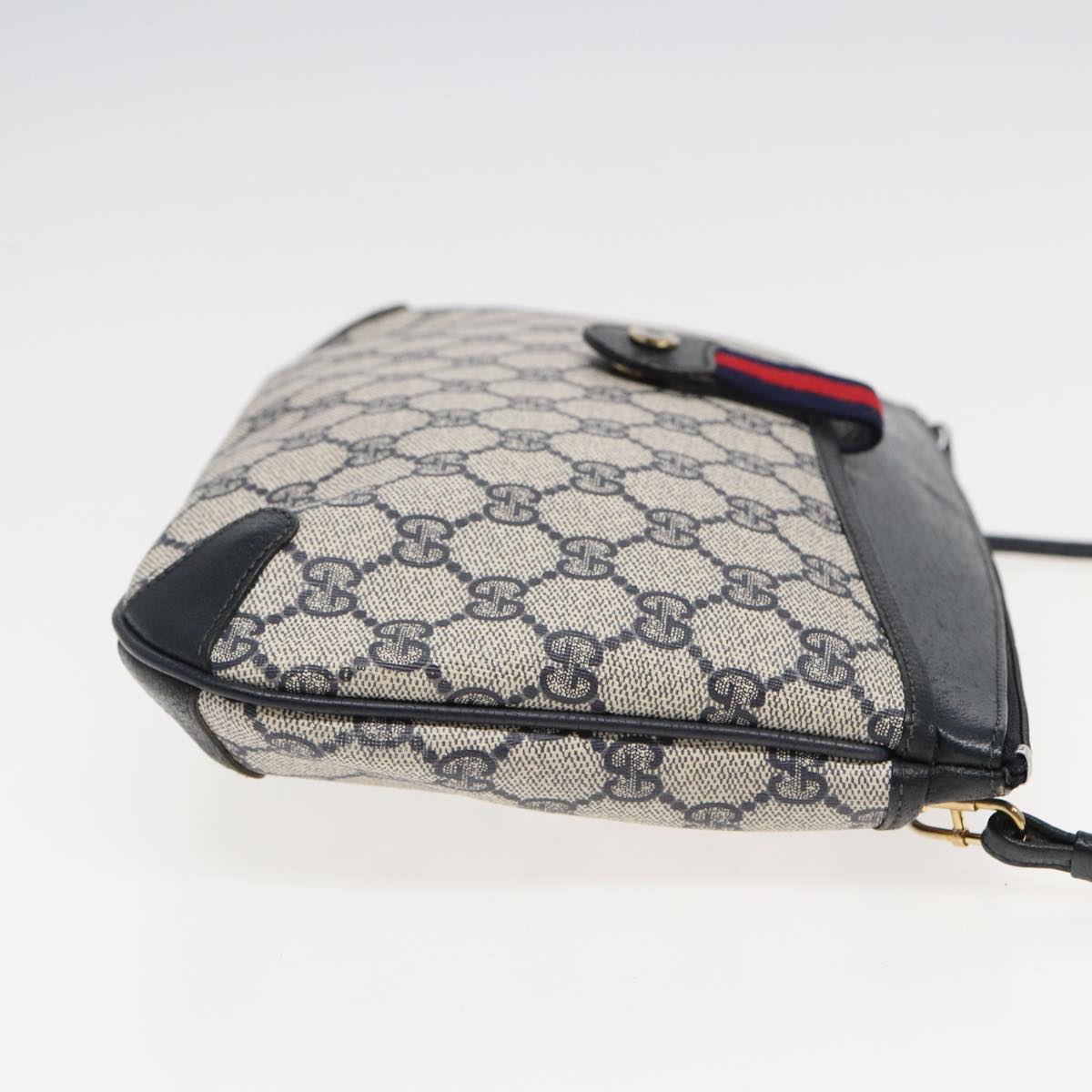 GUCCI GG Supreme Sherry Line Shoulder Bag PVC Navy Red 904 02 026 83193