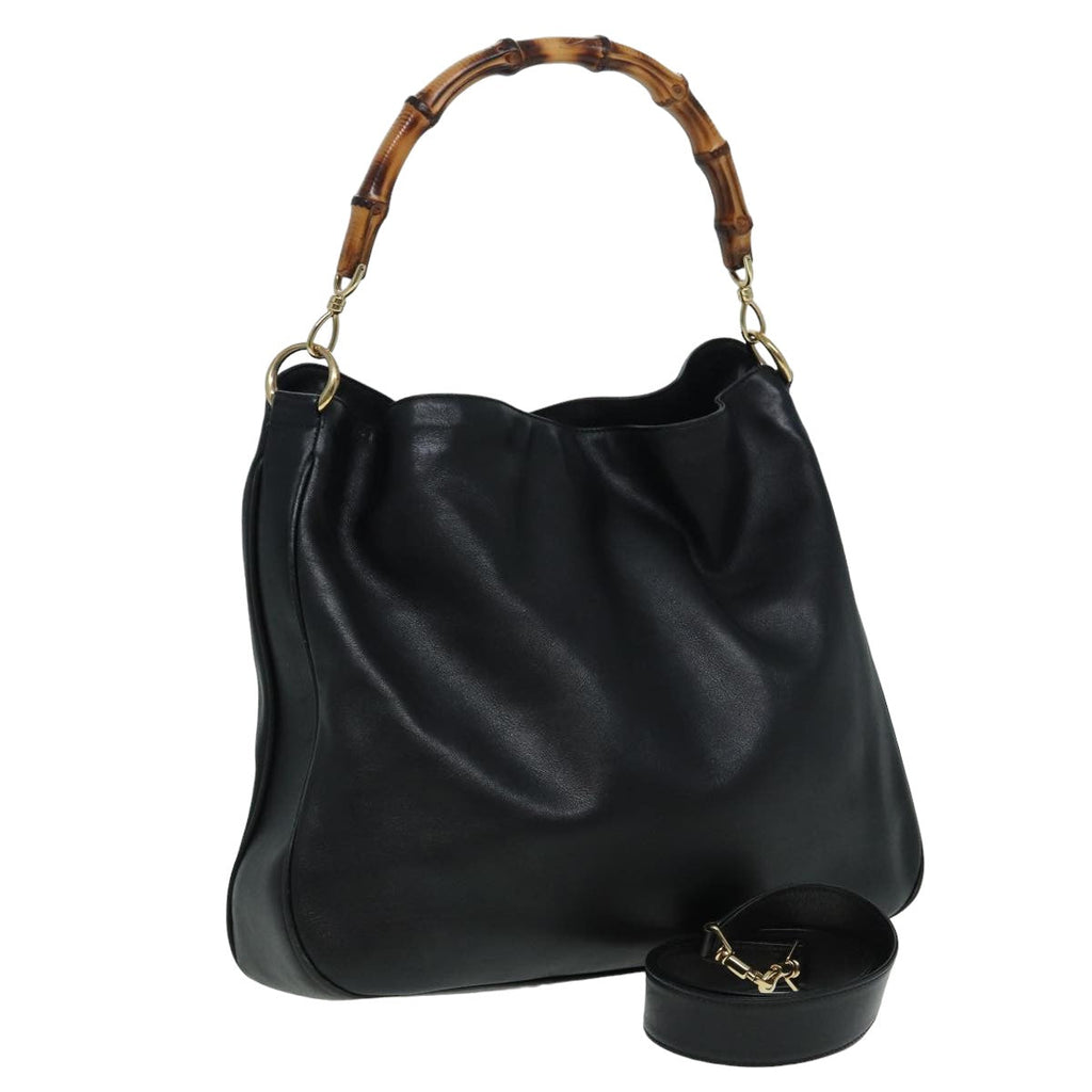 GUCCI Bamboo Hand Bag Leather 2way Black 83205