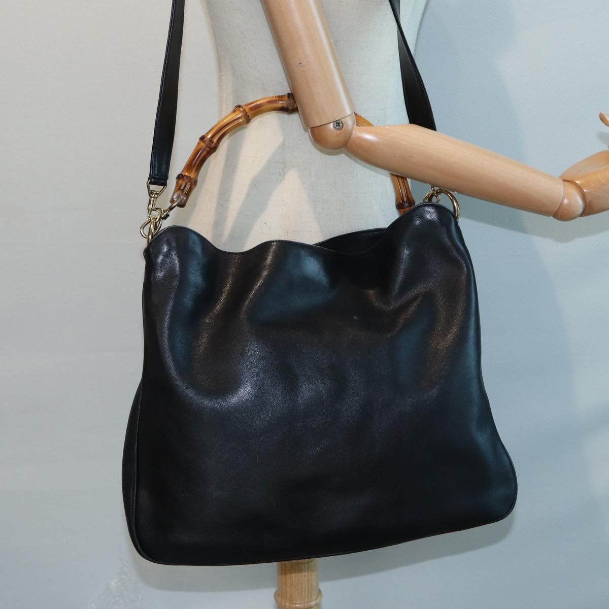 GUCCI Bamboo Hand Bag Leather 2way Black 83205
