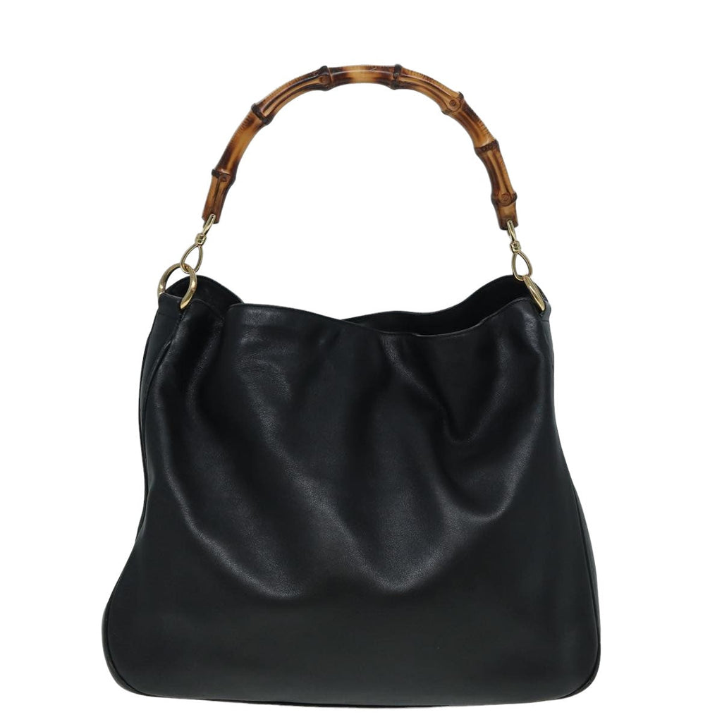 GUCCI Bamboo Hand Bag Leather 2way Black 83205