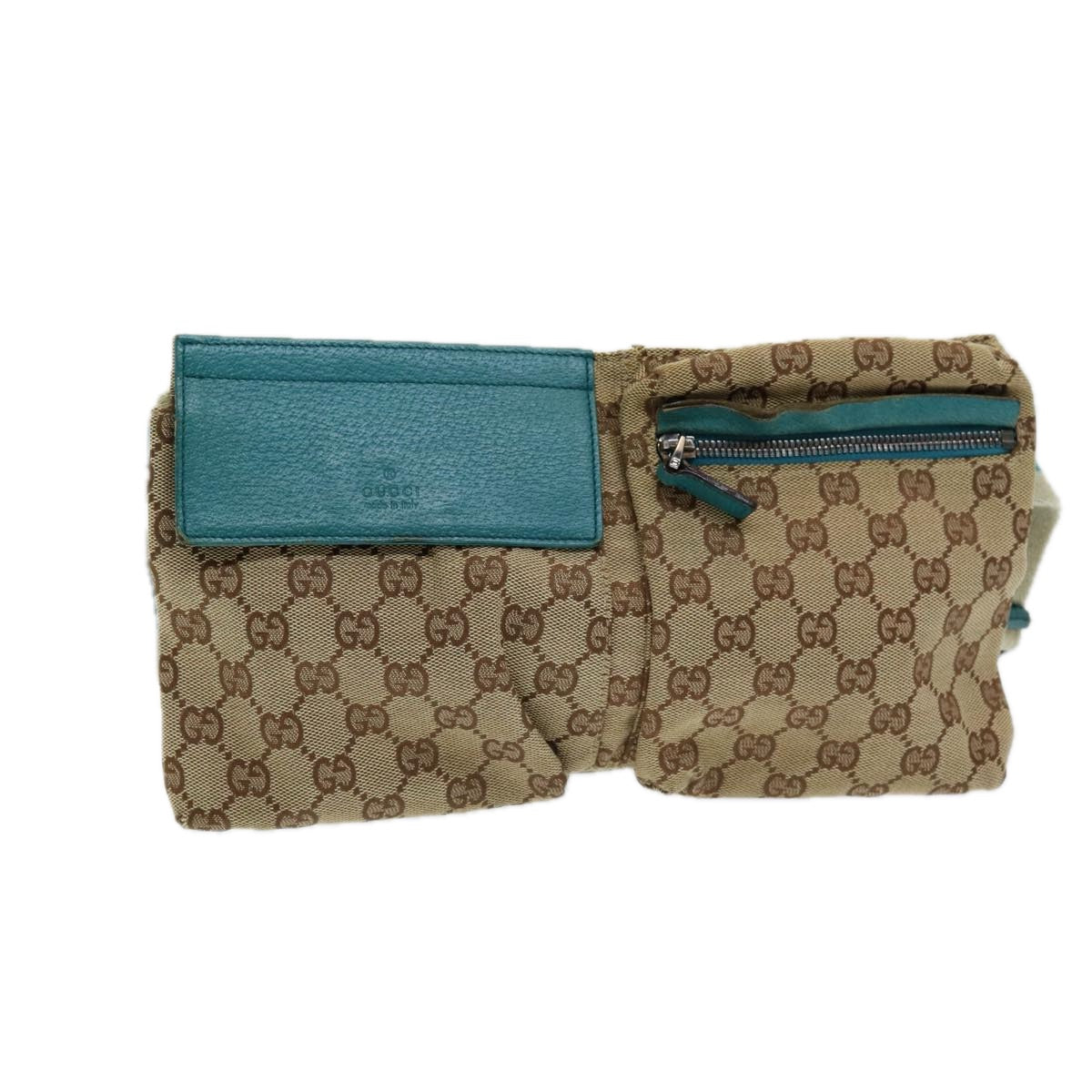 GUCCI GG Canvas Sherry Line Waist bag Beige Emerald Green 28566 0959 83220