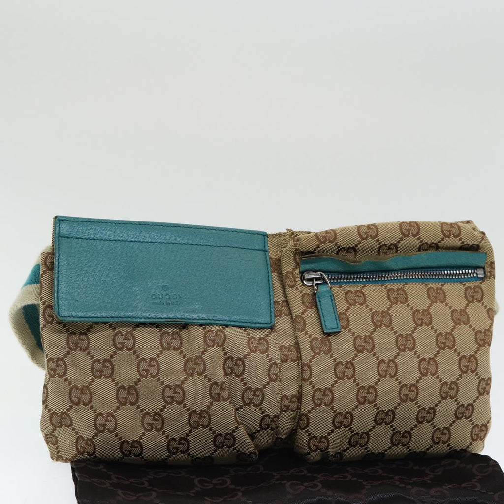GUCCI GG Canvas Sherry Line Waist bag Beige Emerald Green 28566 0959 83220