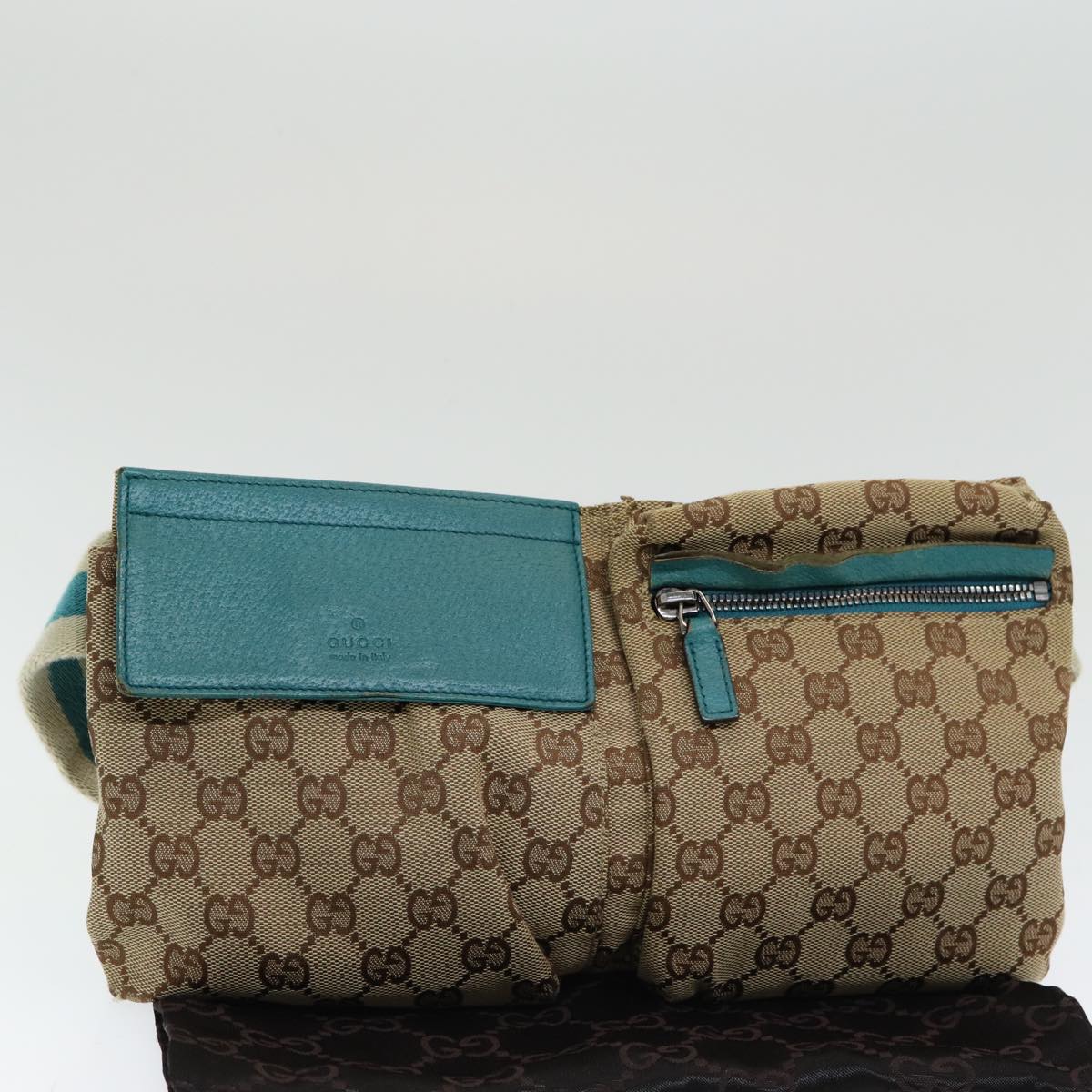 GUCCI GG Canvas Sherry Line Waist bag Beige Emerald Green 28566 0959 83220