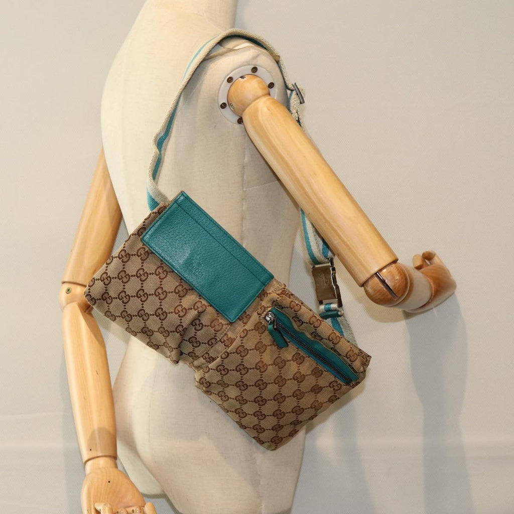 GUCCI GG Canvas Sherry Line Waist bag Beige Emerald Green 28566 0959 83220