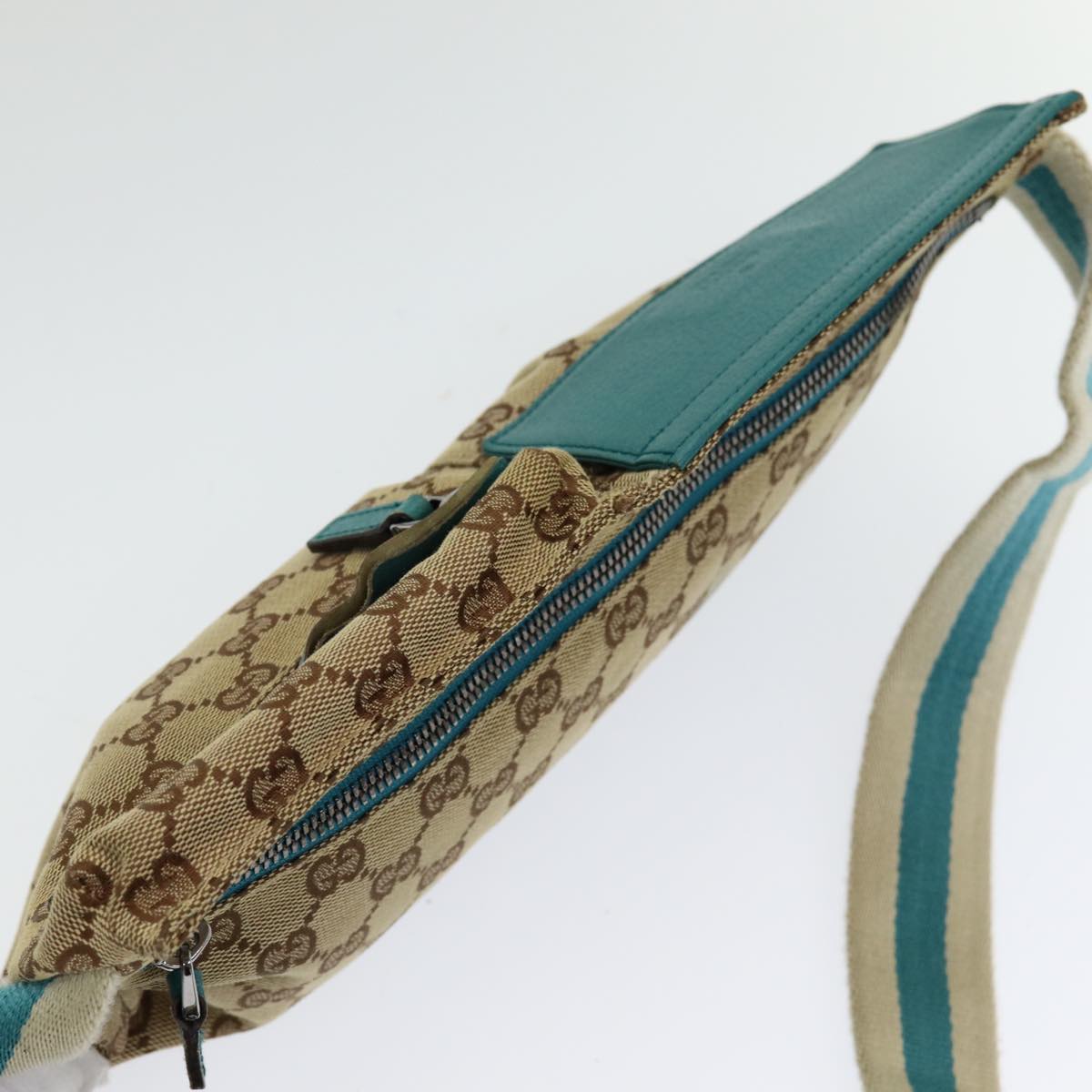 GUCCI GG Canvas Sherry Line Waist bag Beige Emerald Green 28566 0959 83220