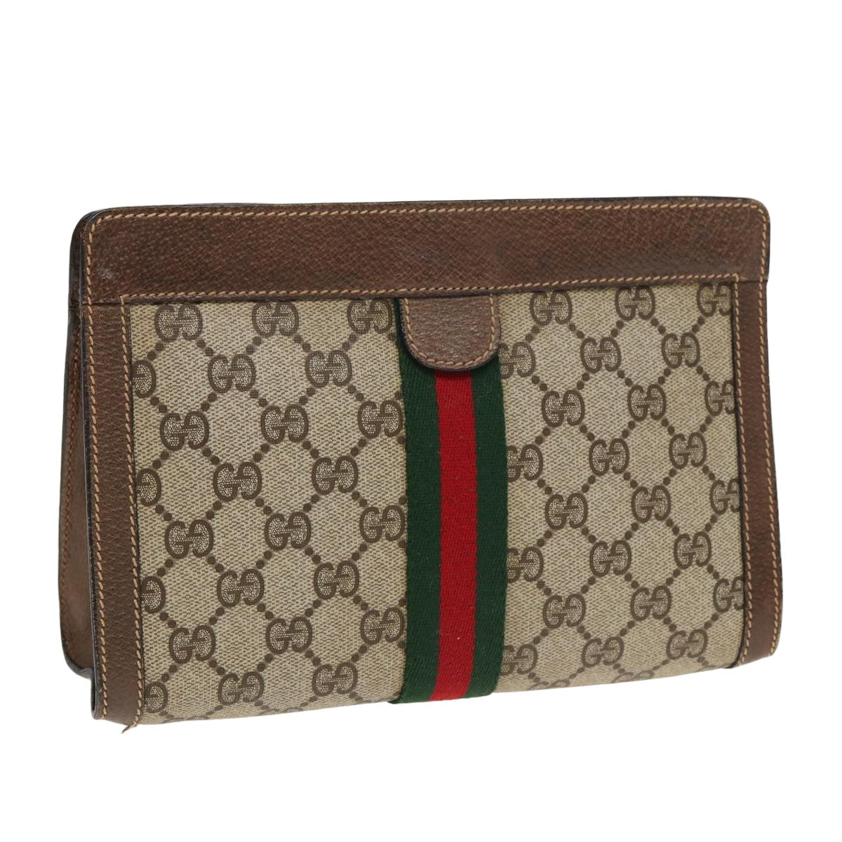 GUCCI GG Supreme Web Sherry Line Clutch Bag PVC Beige 89 01 001 83241