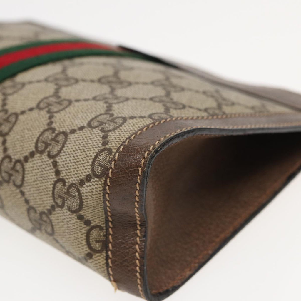 GUCCI GG Supreme Web Sherry Line Clutch Bag PVC Beige 89 01 001 83241