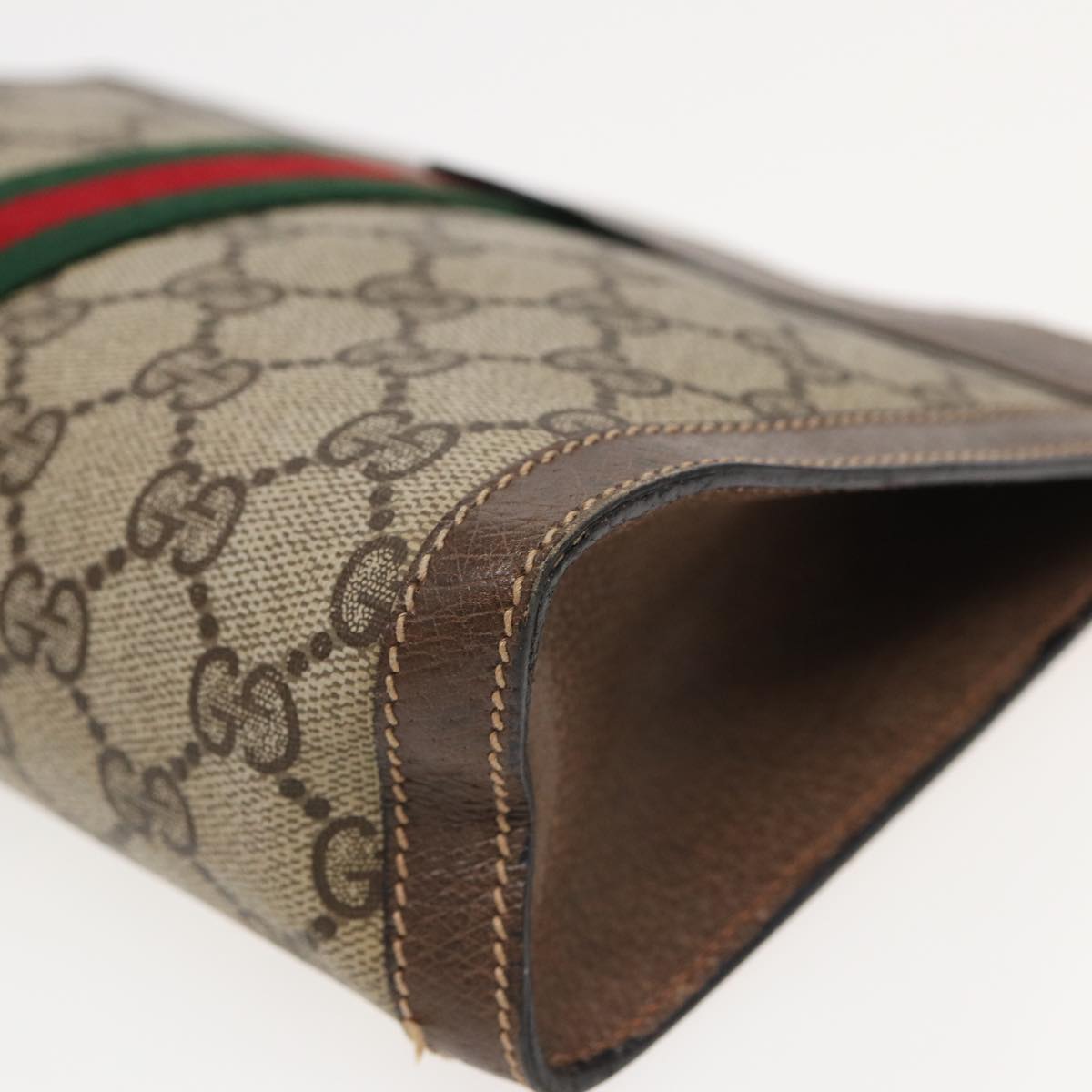 GUCCI GG Supreme Web Sherry Line Clutch Bag PVC Beige 89 01 001 83241