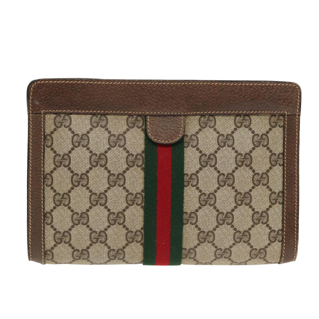GUCCI GG Supreme Web Sherry Line Clutch Bag PVC Beige 89 01 001 83241