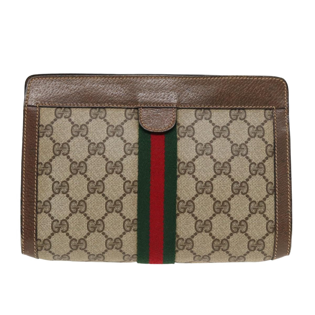 GUCCI GG Supreme Web Sherry Line Clutch Bag PVC Beige 89 01 001 83241