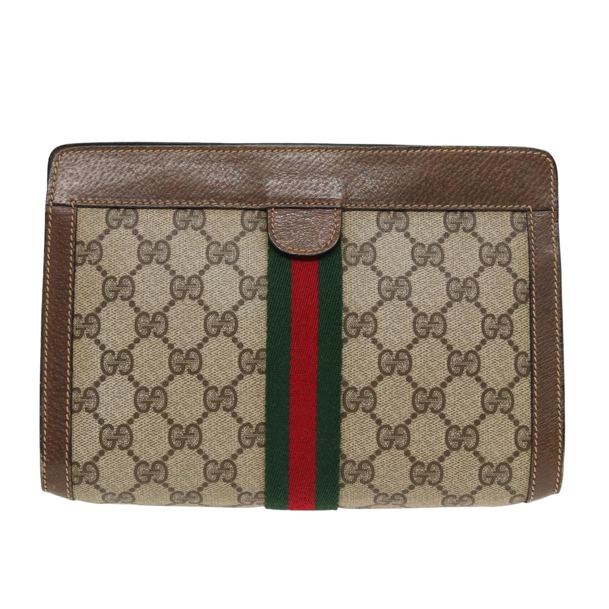 GUCCI GG Supreme Web Sherry Line Clutch Bag PVC Beige 89 01 001 83241